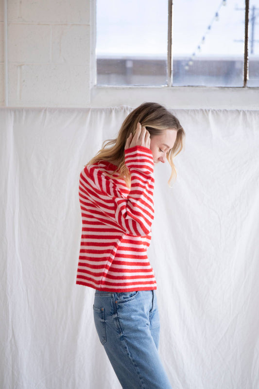 Piper Cardigan Pink/Red Stripe
