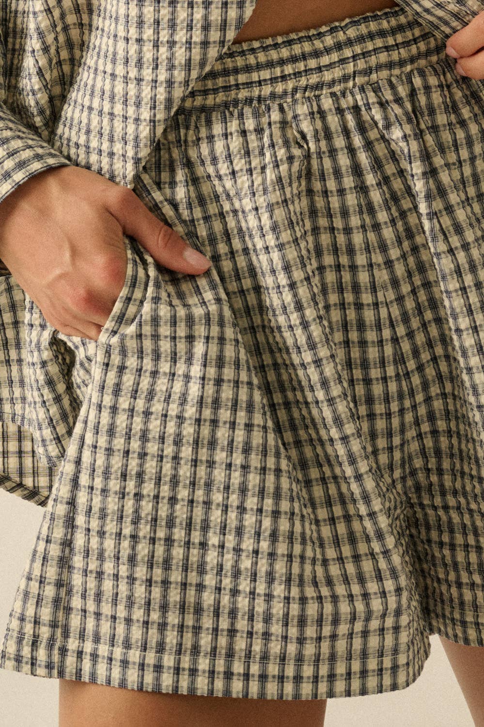 Sunny Sunday Plaid Seersucker Pleated Shorts