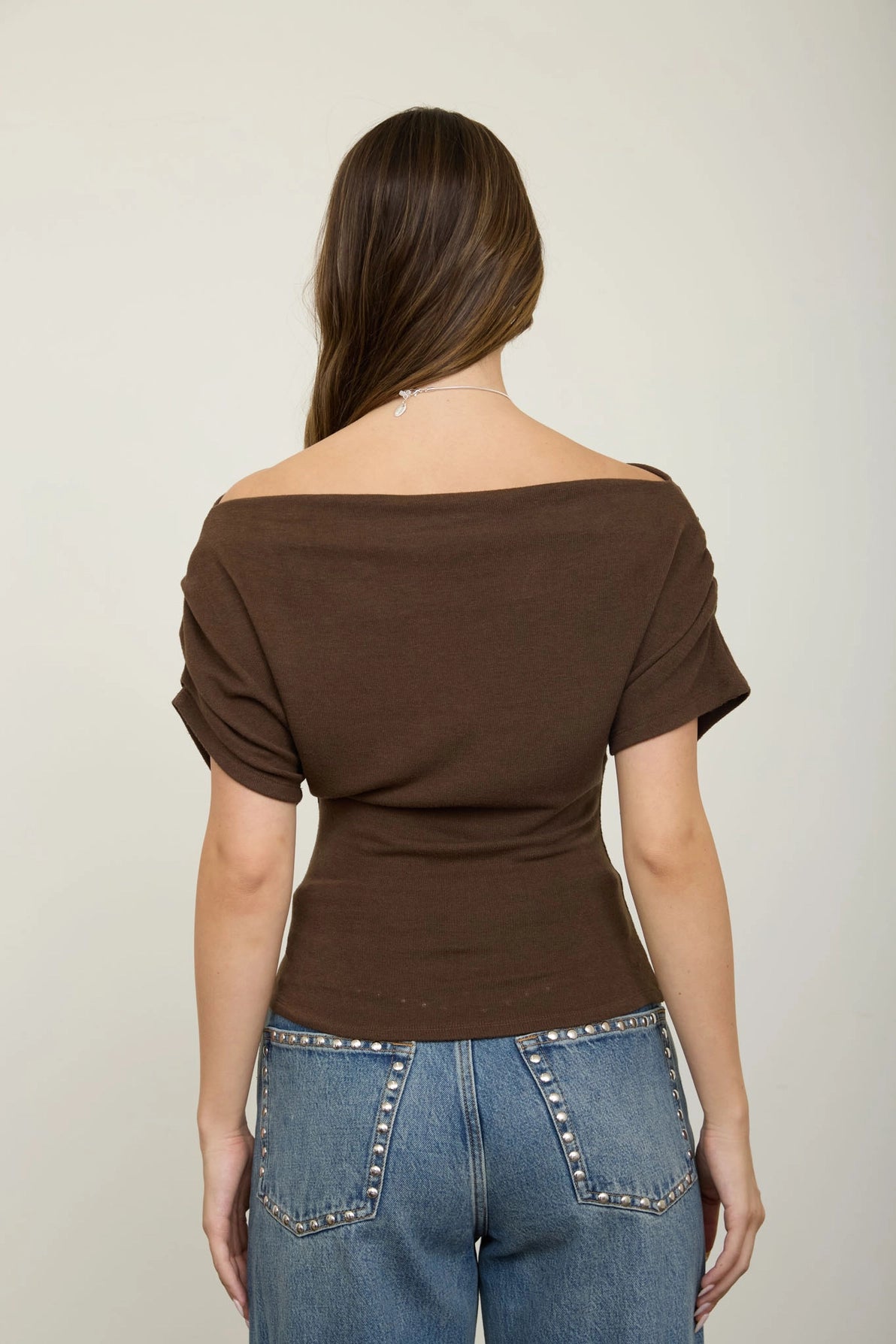 Jalissa Off Shoulder Top in Brown