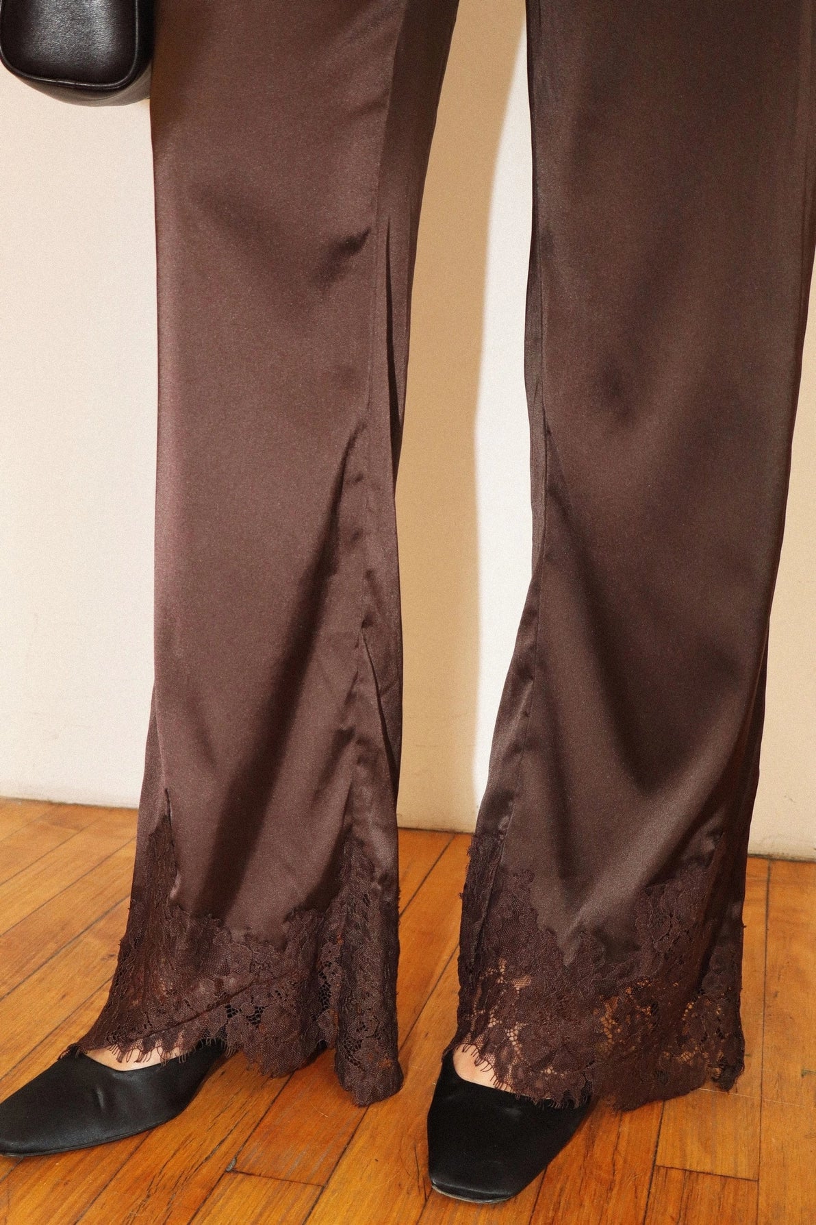 Brown Satin Lace Pants