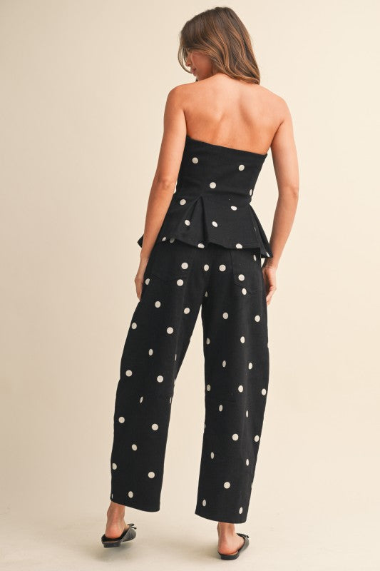 Polka Dot Peplum Top in Black