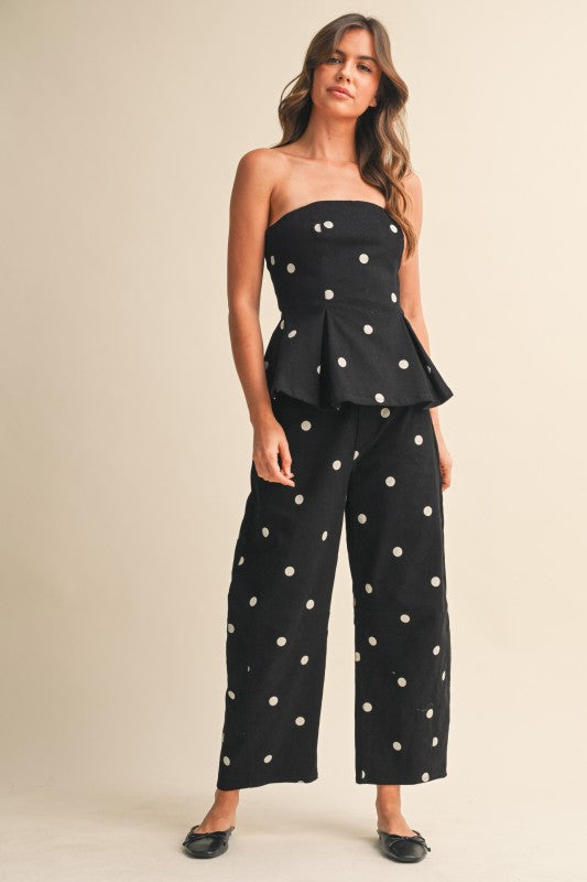 Polka Dot Peplum Top in Black