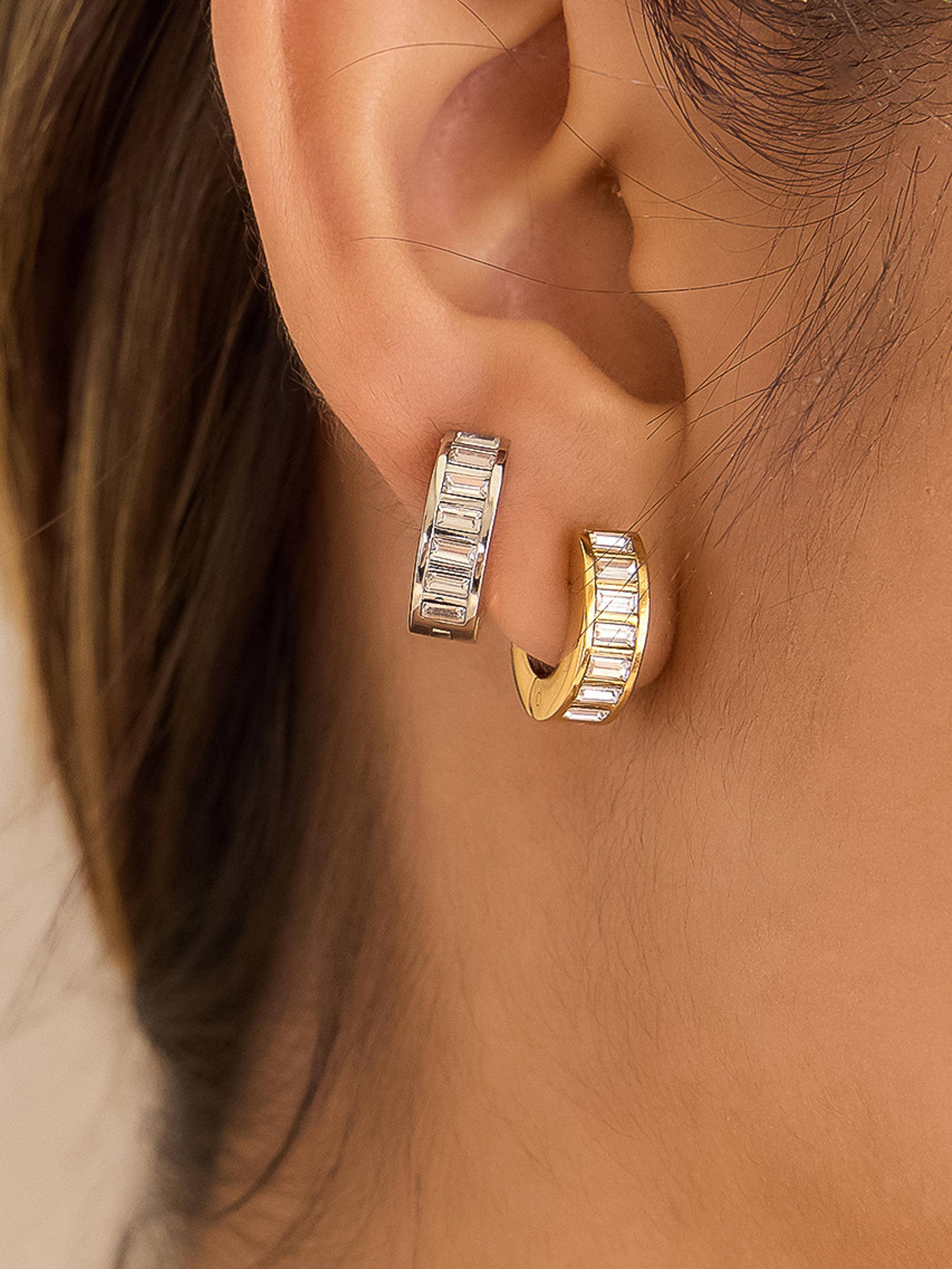 Joielle Baguette Hoops in Gold