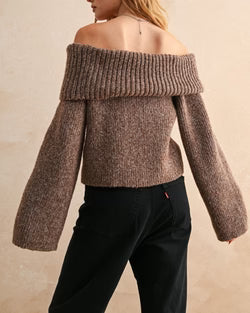 Tessa Off Shoulder Sweater in Brown