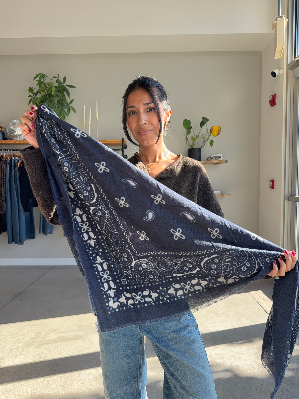 Navy Paisley Shawl Wrap