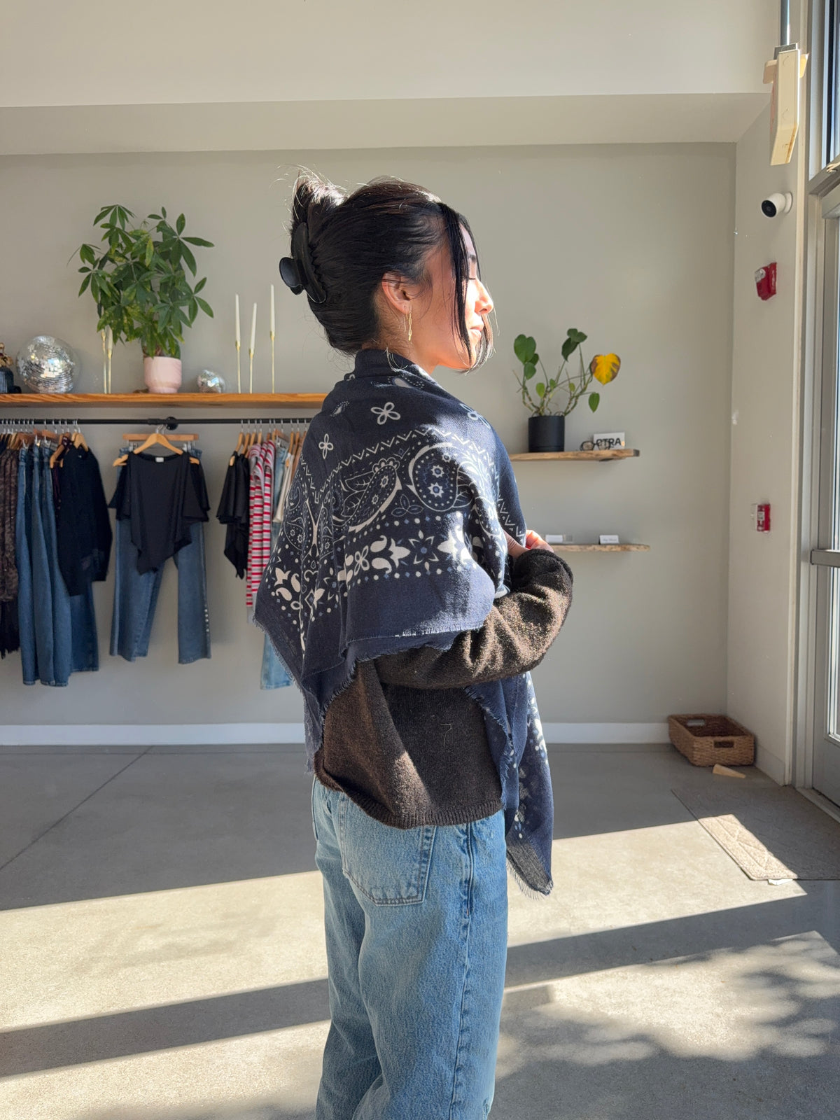Navy Paisley Shawl Wrap