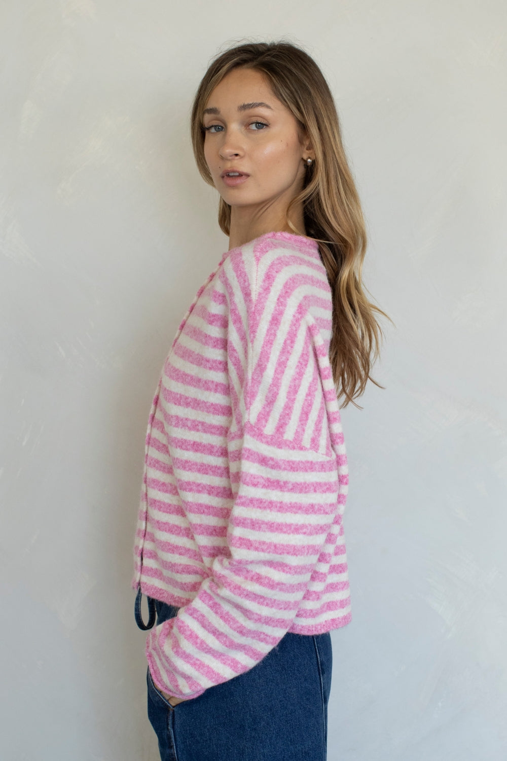 Stripe Piper Cardigan in Bubblegum
