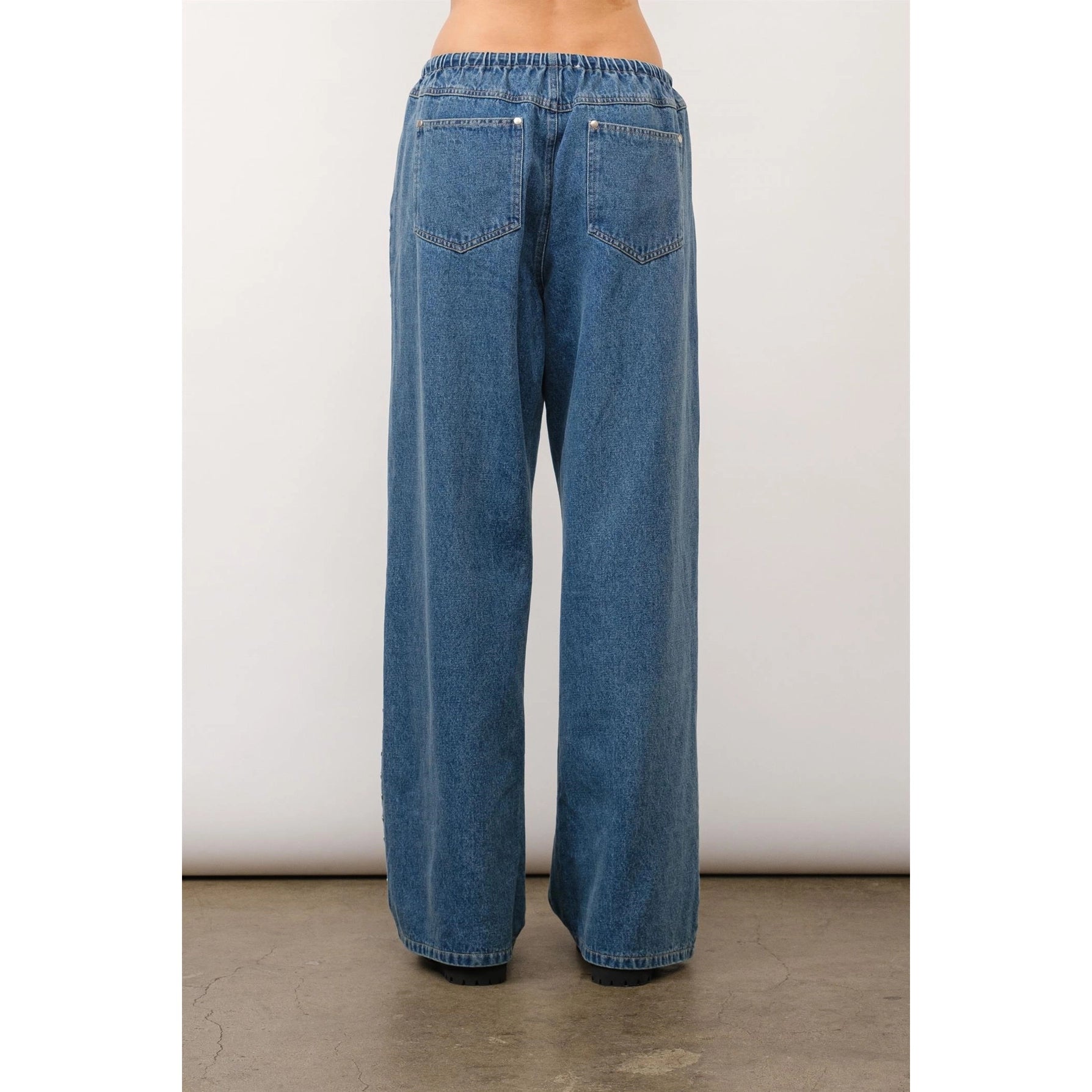 Marlowe Studded Pants in Blue Denim