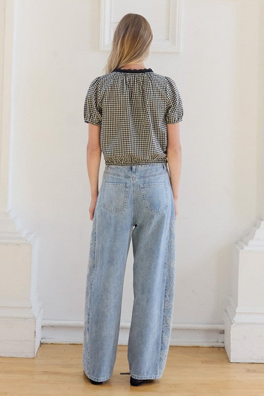 Linda Embroidered Gingham Top
