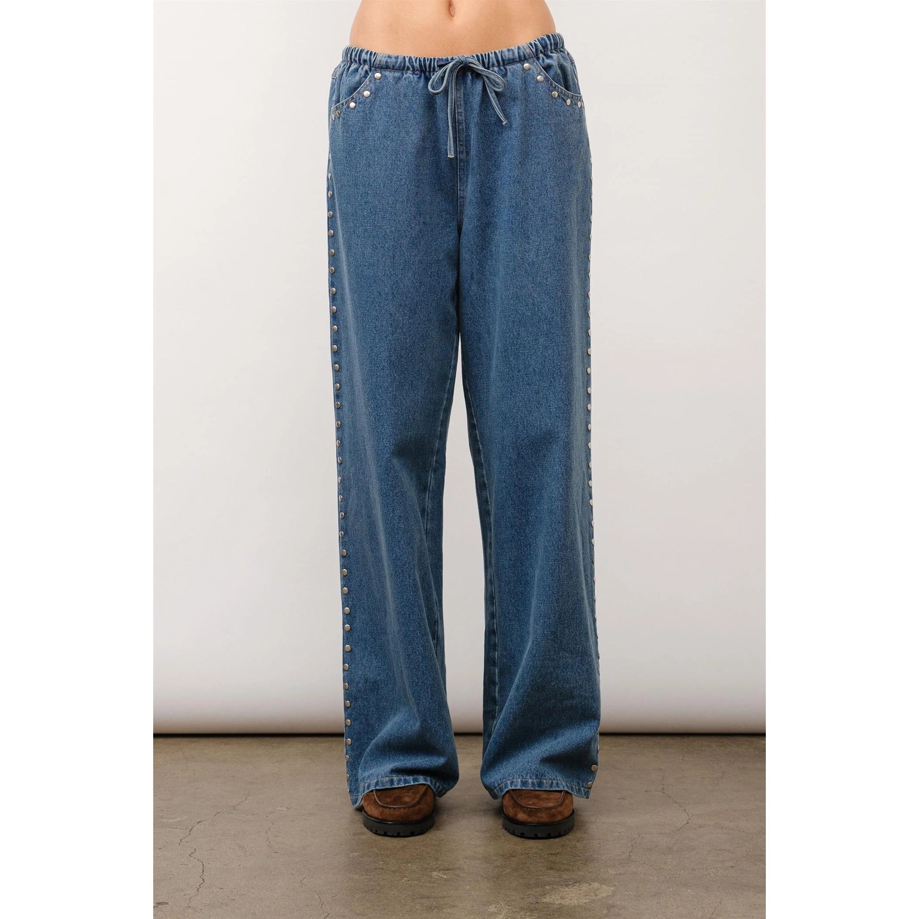 Marlowe Studded Pants in Blue Denim