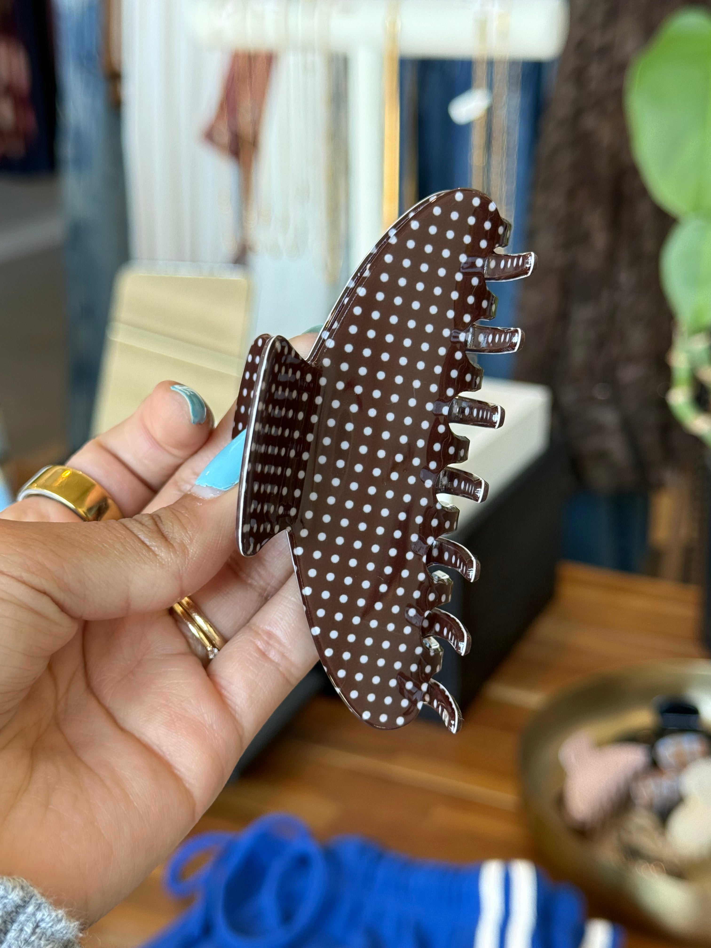 Brown Polka Dot Claw Clip