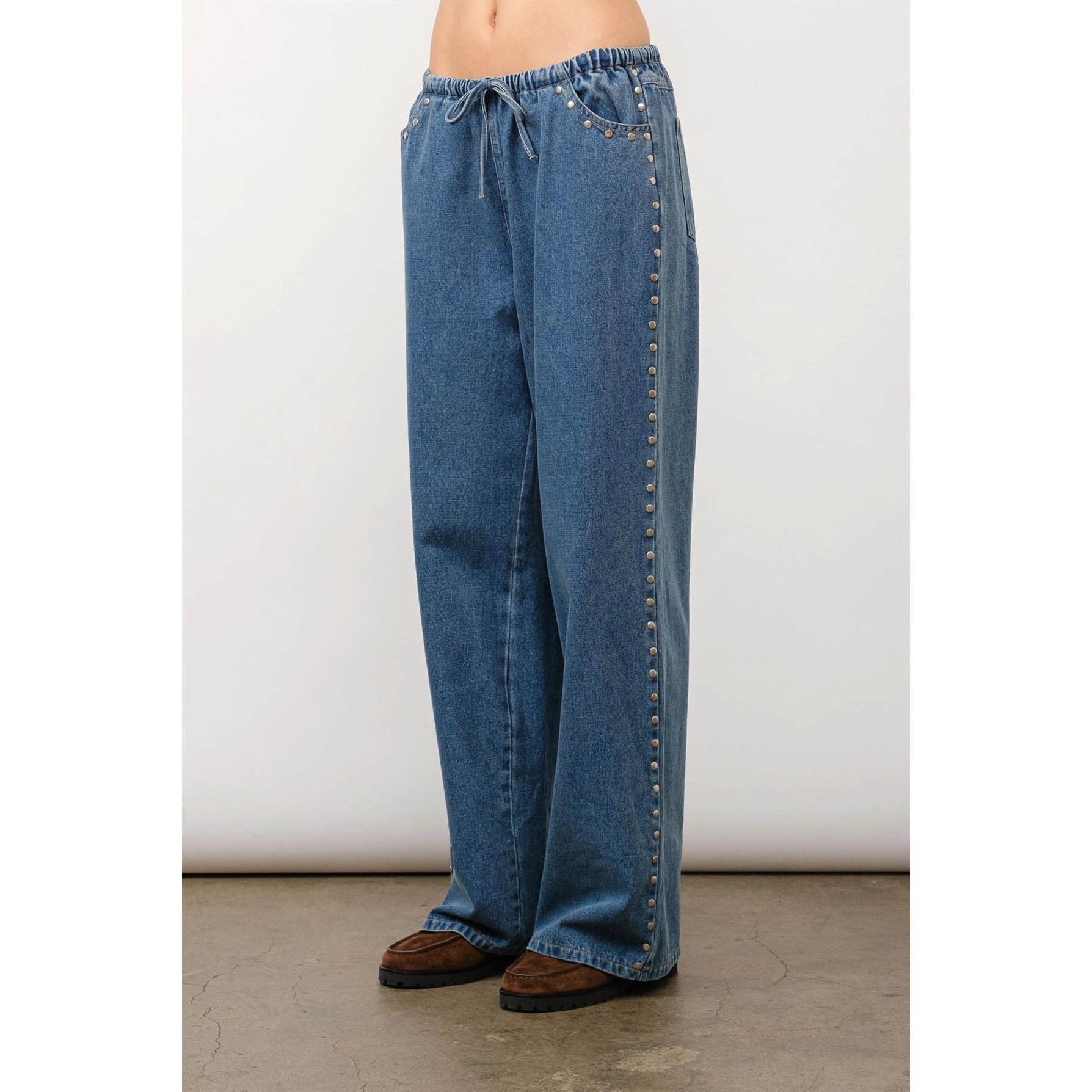 Marlowe Studded Pants in Blue Denim