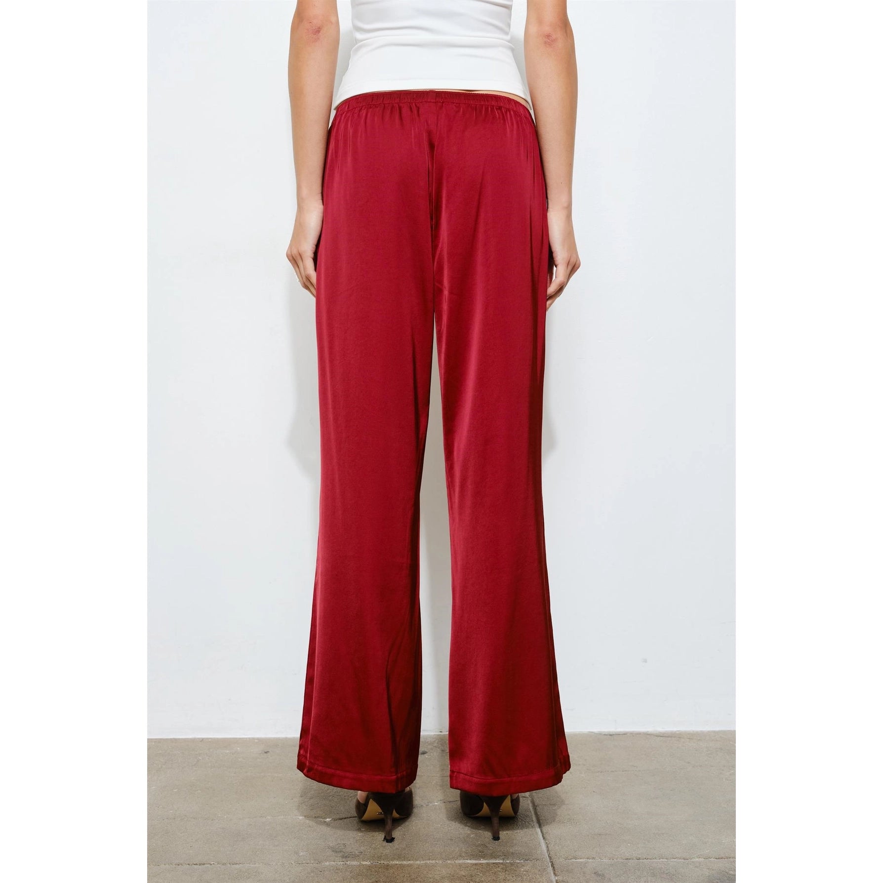 Belinda Satin Track Pants in Burgundy