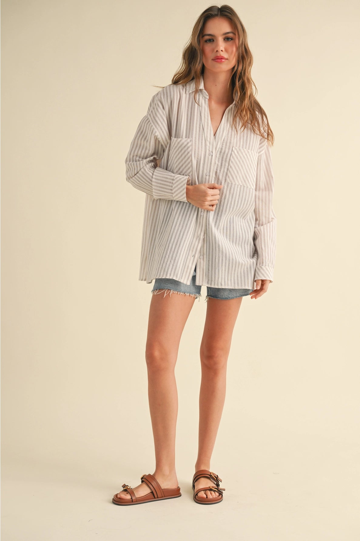 Beige Stripe Button Down