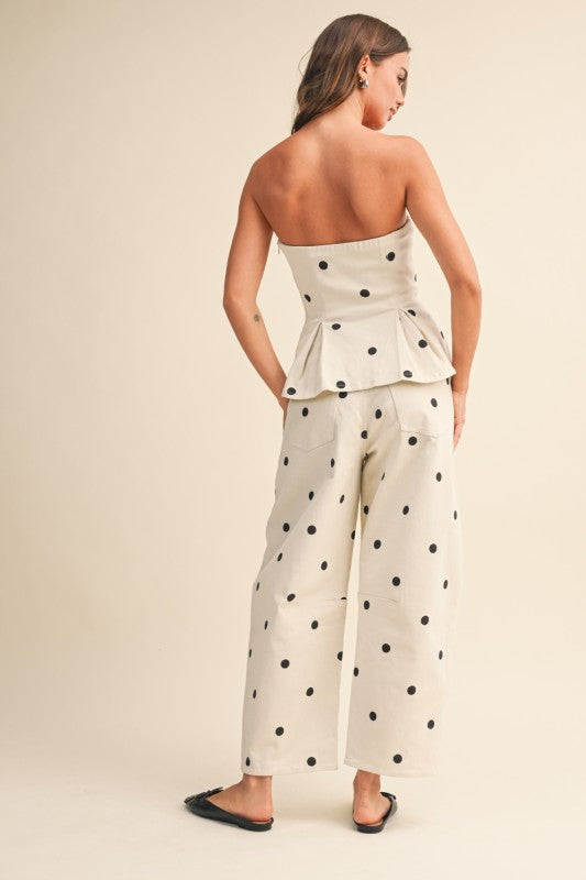 Polka Dot Peplum Top in White