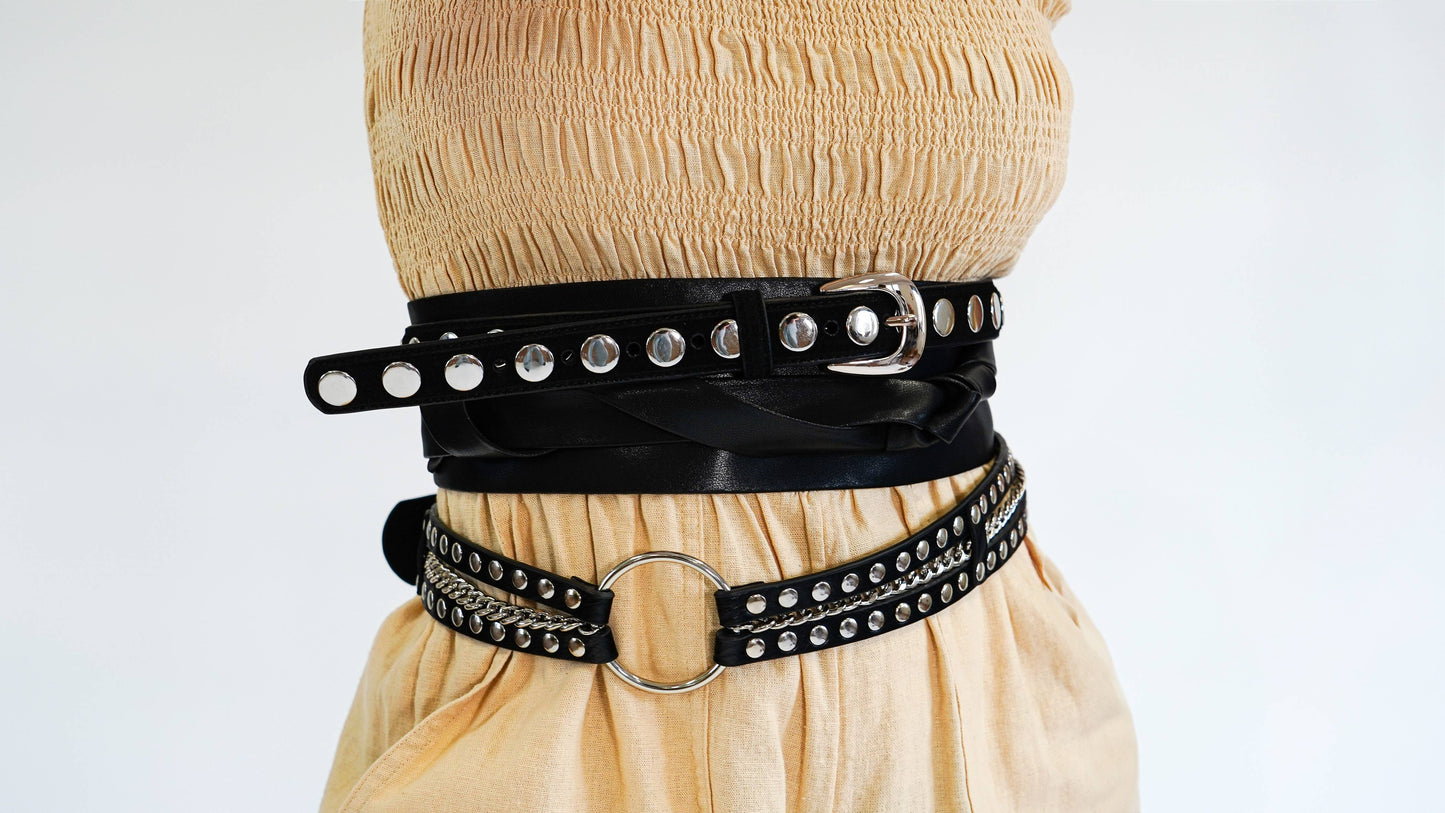 Black Suede Belt with Wide Studs