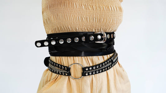 Black Suede Belt with Wide Studs