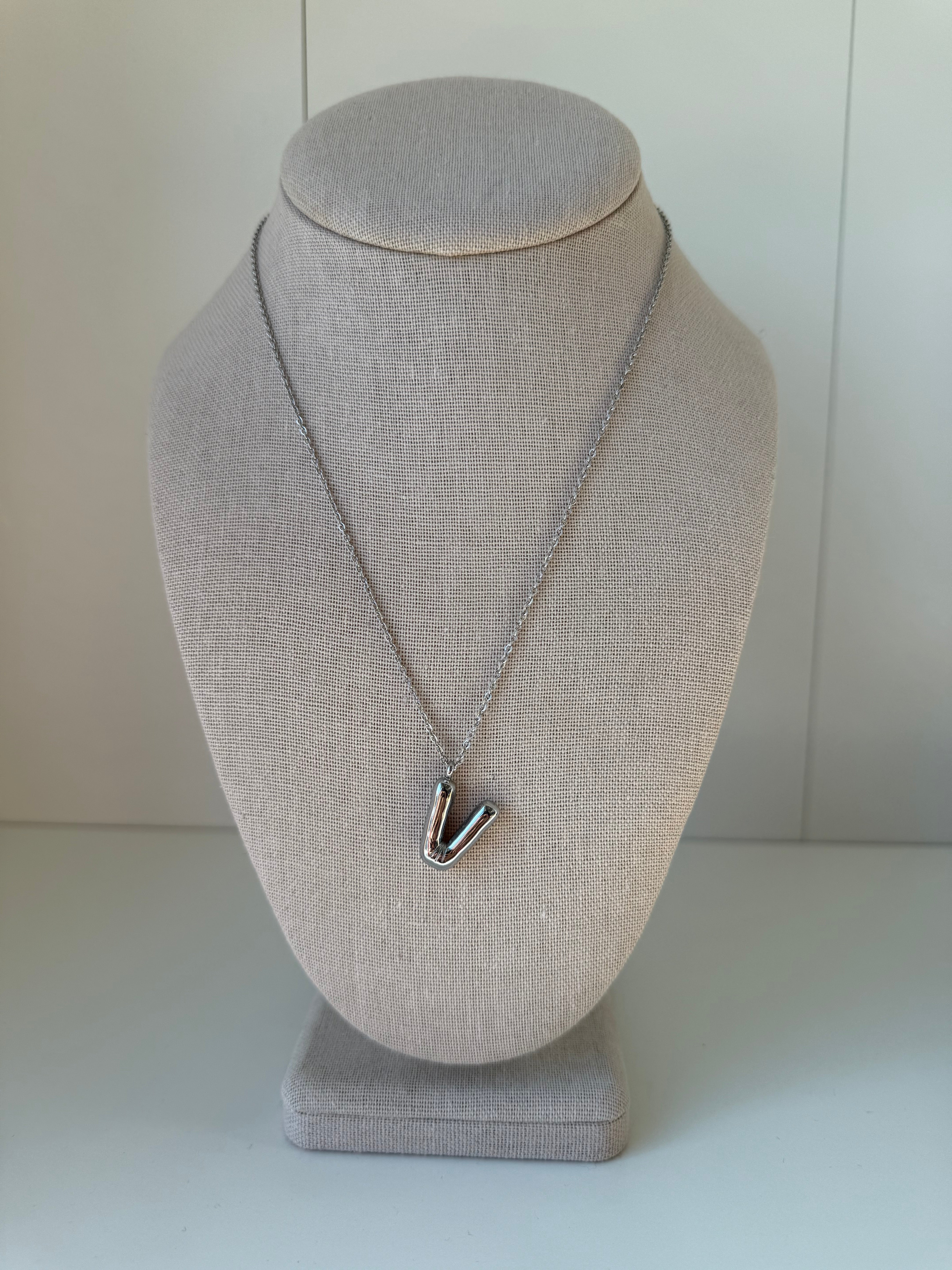 Bubble Letter Necklace in Silver