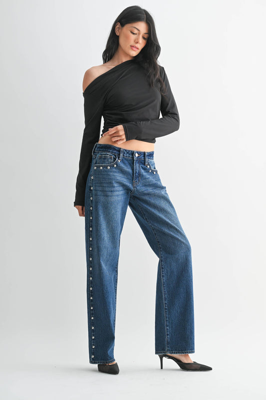 Low Rise Studded Baggy Jean | JBD