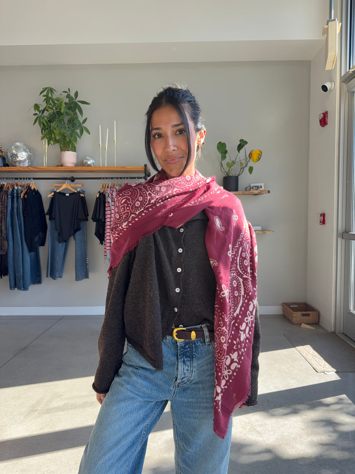 Wine Paisley Shawl Wrap