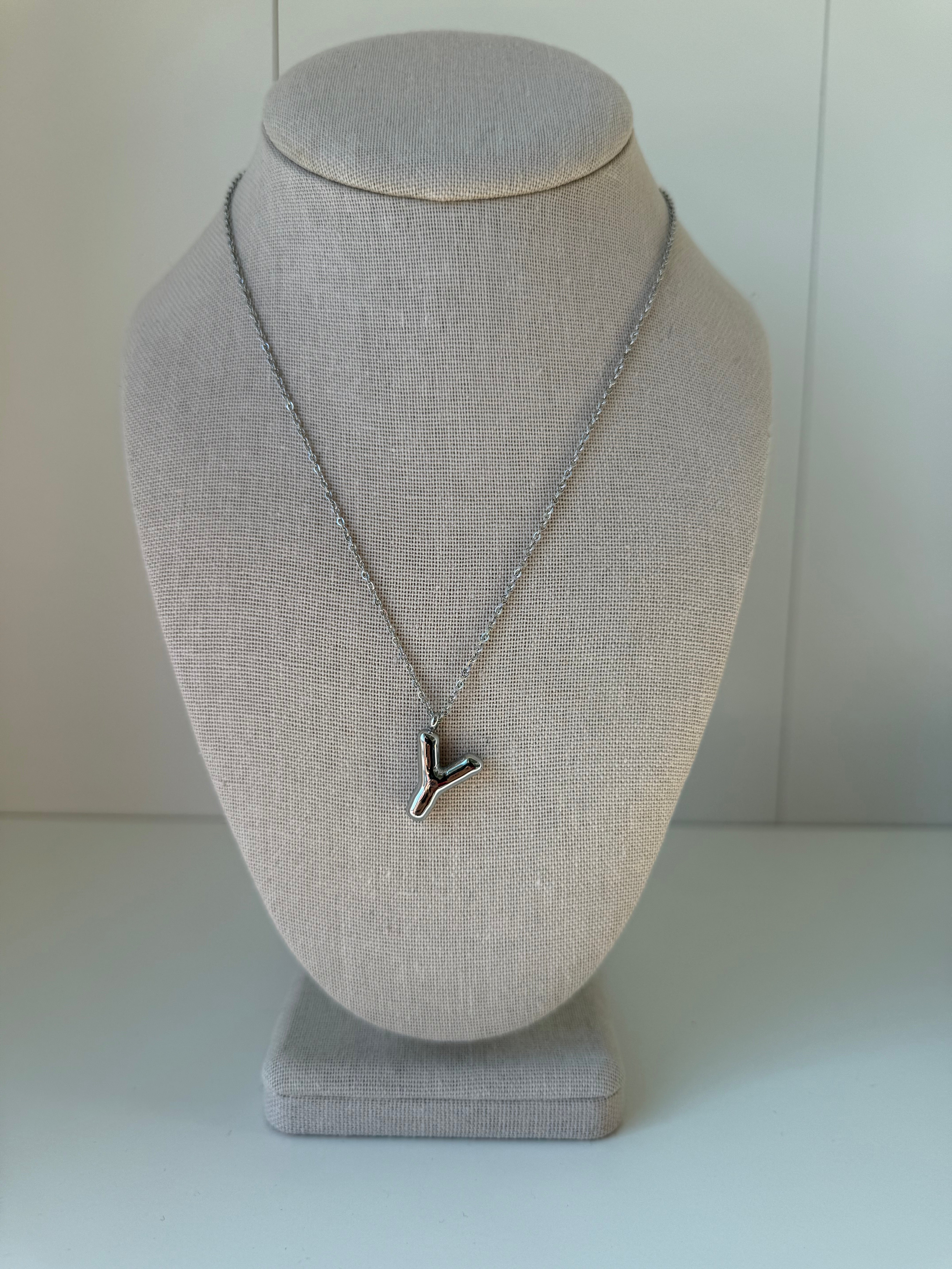 Bubble Letter Necklace in Silver
