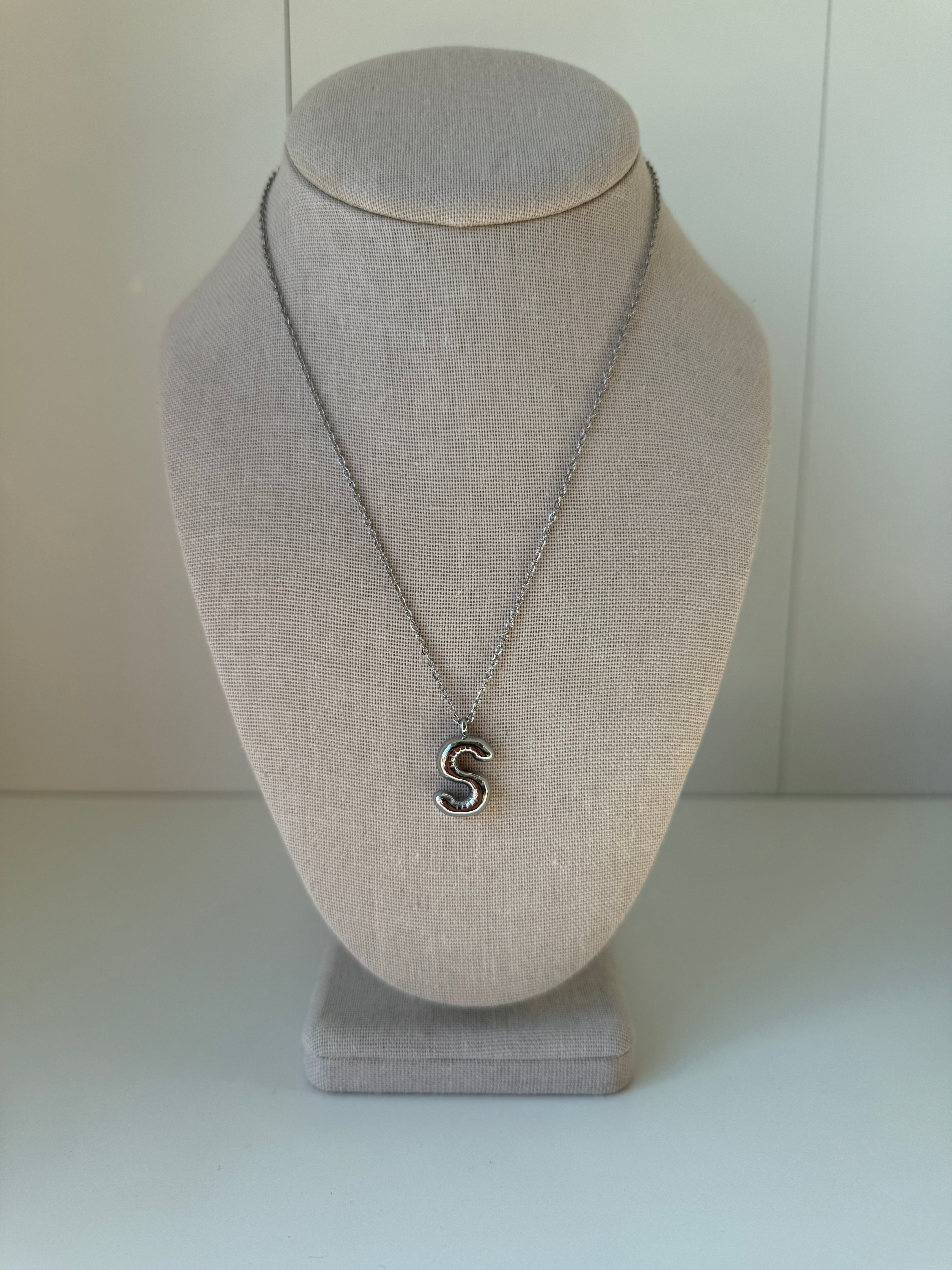 Bubble Letter Necklace in Silver