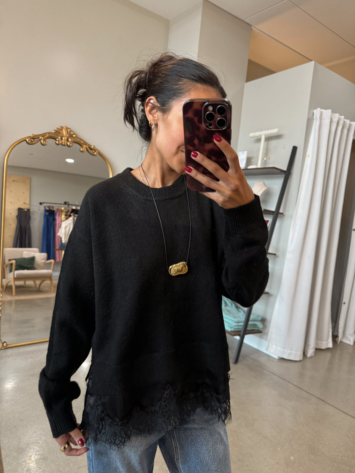 Aries Lace Sweater in Black