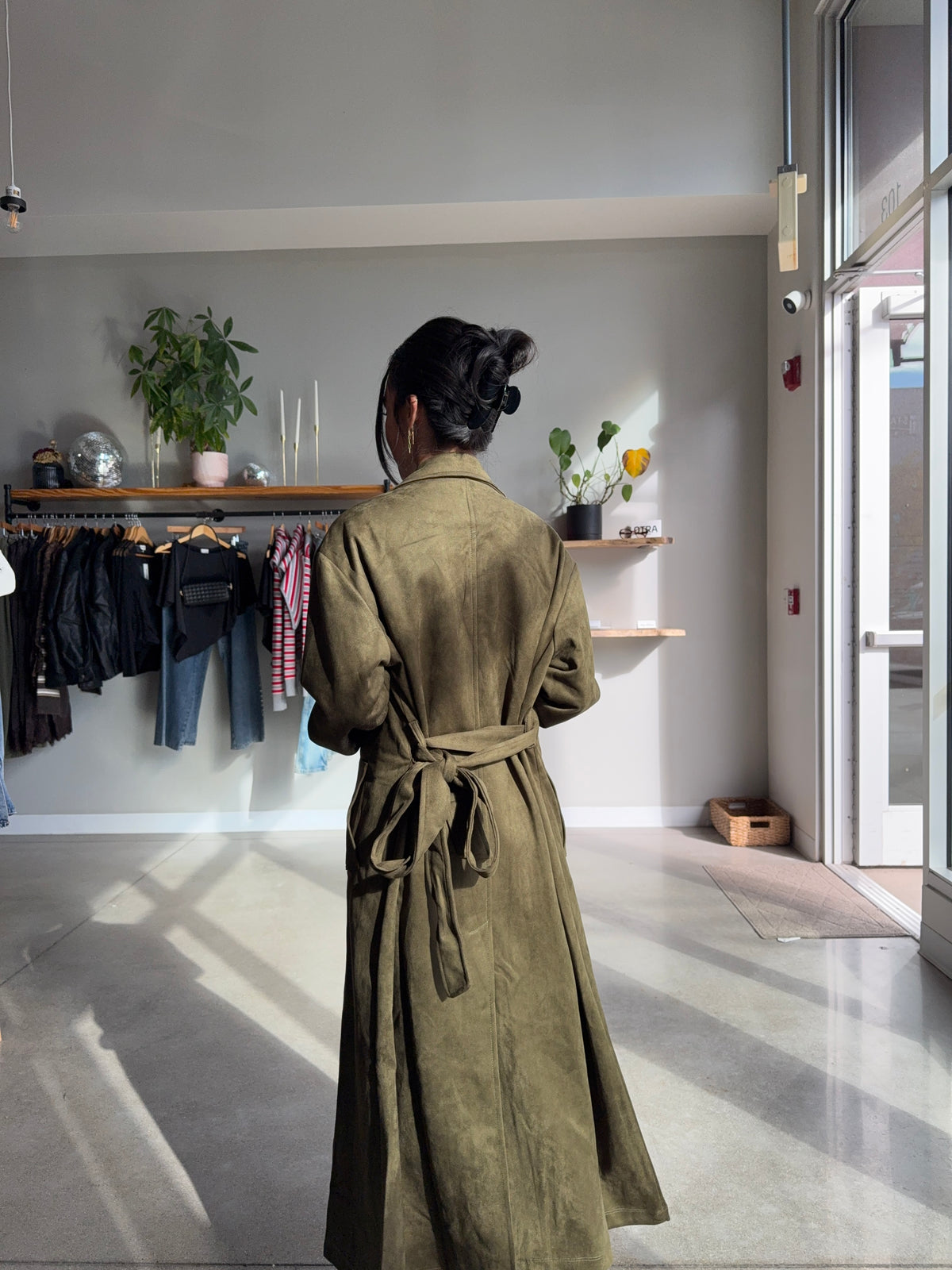 Olive Maxi Suede Trench