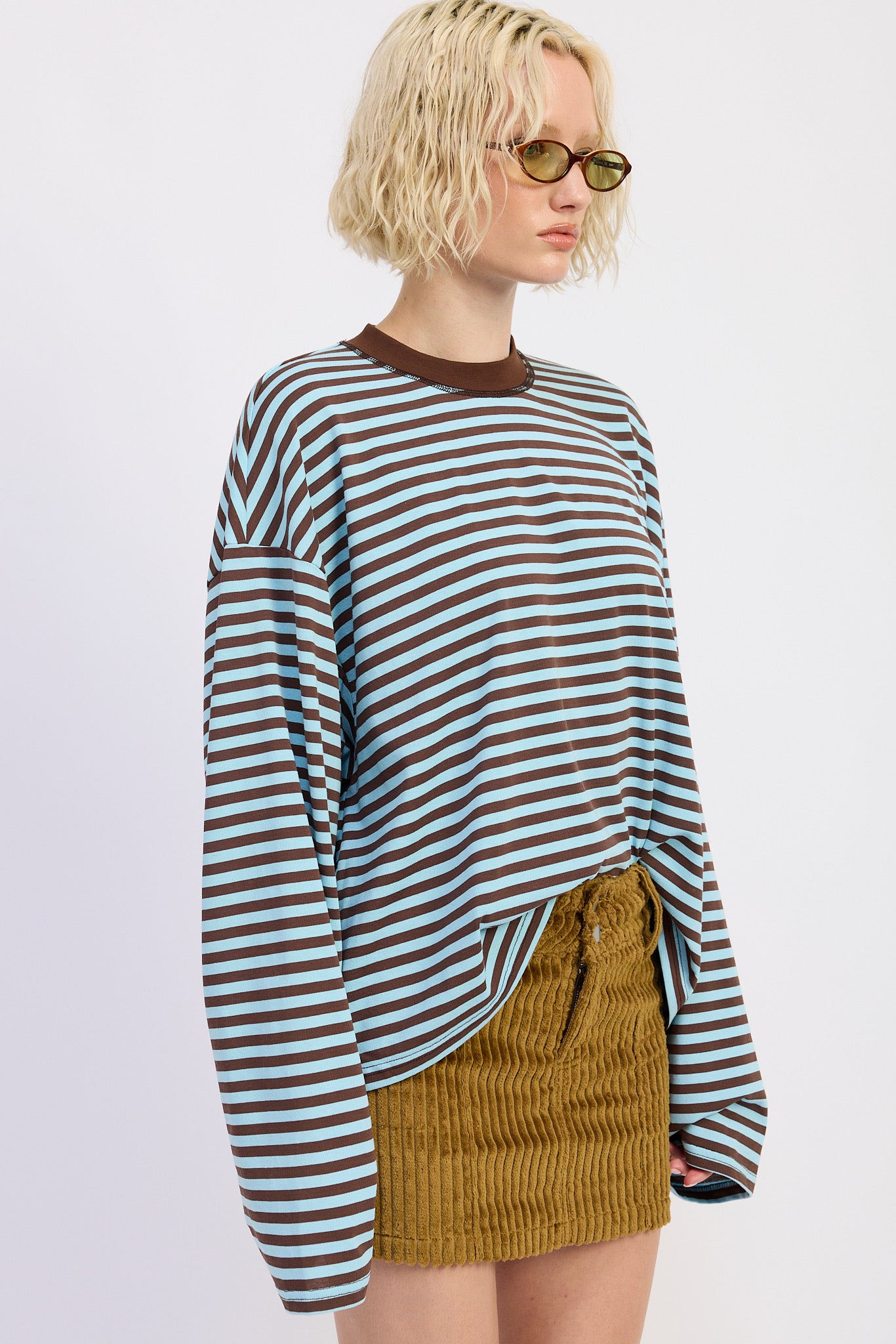Mindy Stripe Top in Brown/Blue