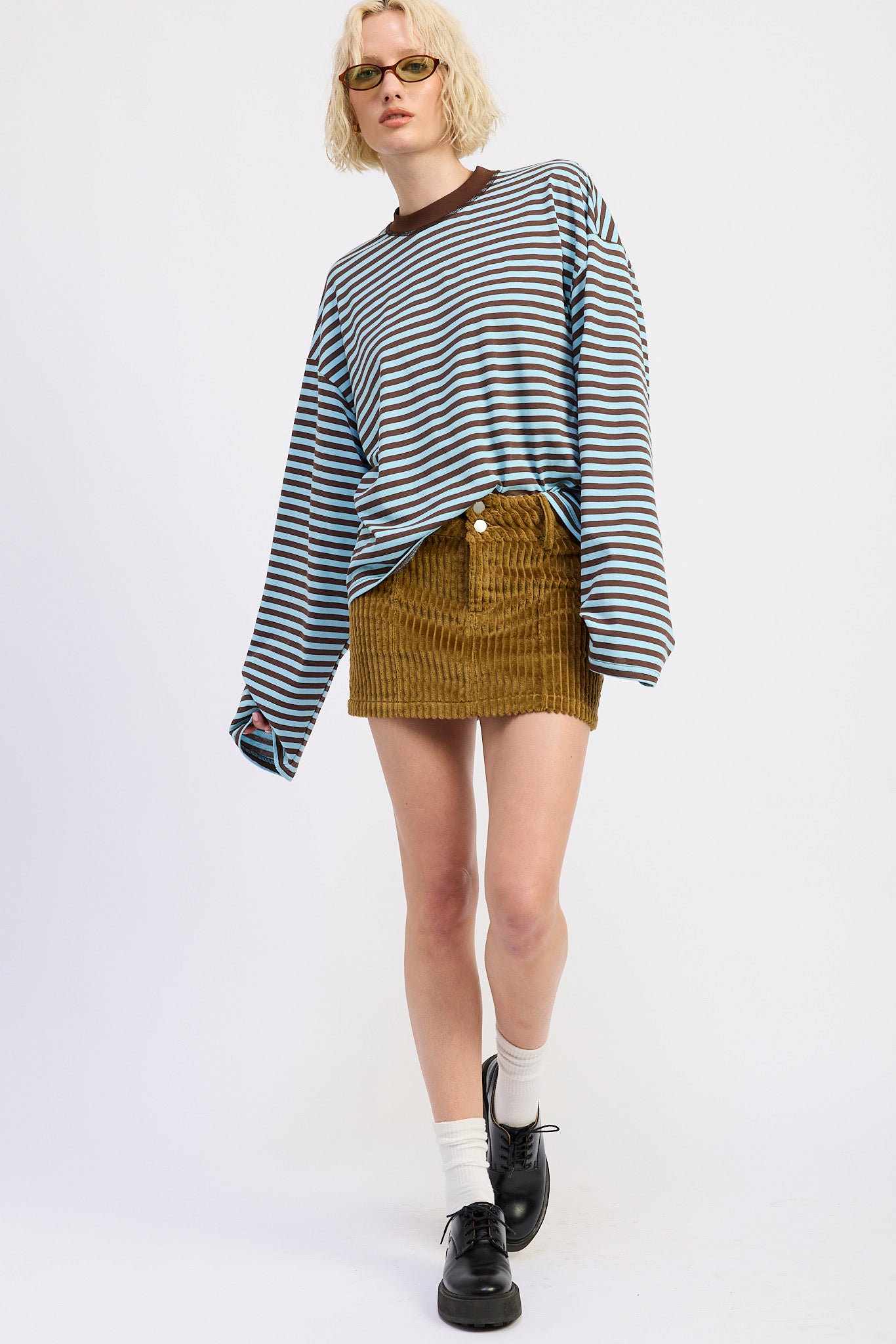 Mindy Stripe Top in Brown/Blue