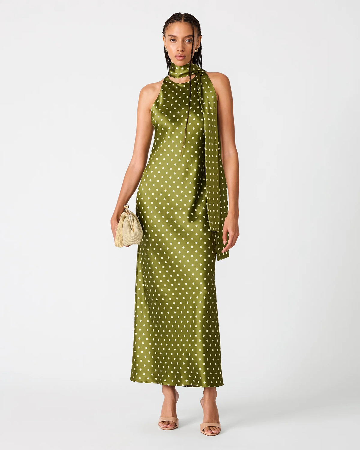 Jaiden Polka Dot Dress in Olive Heather