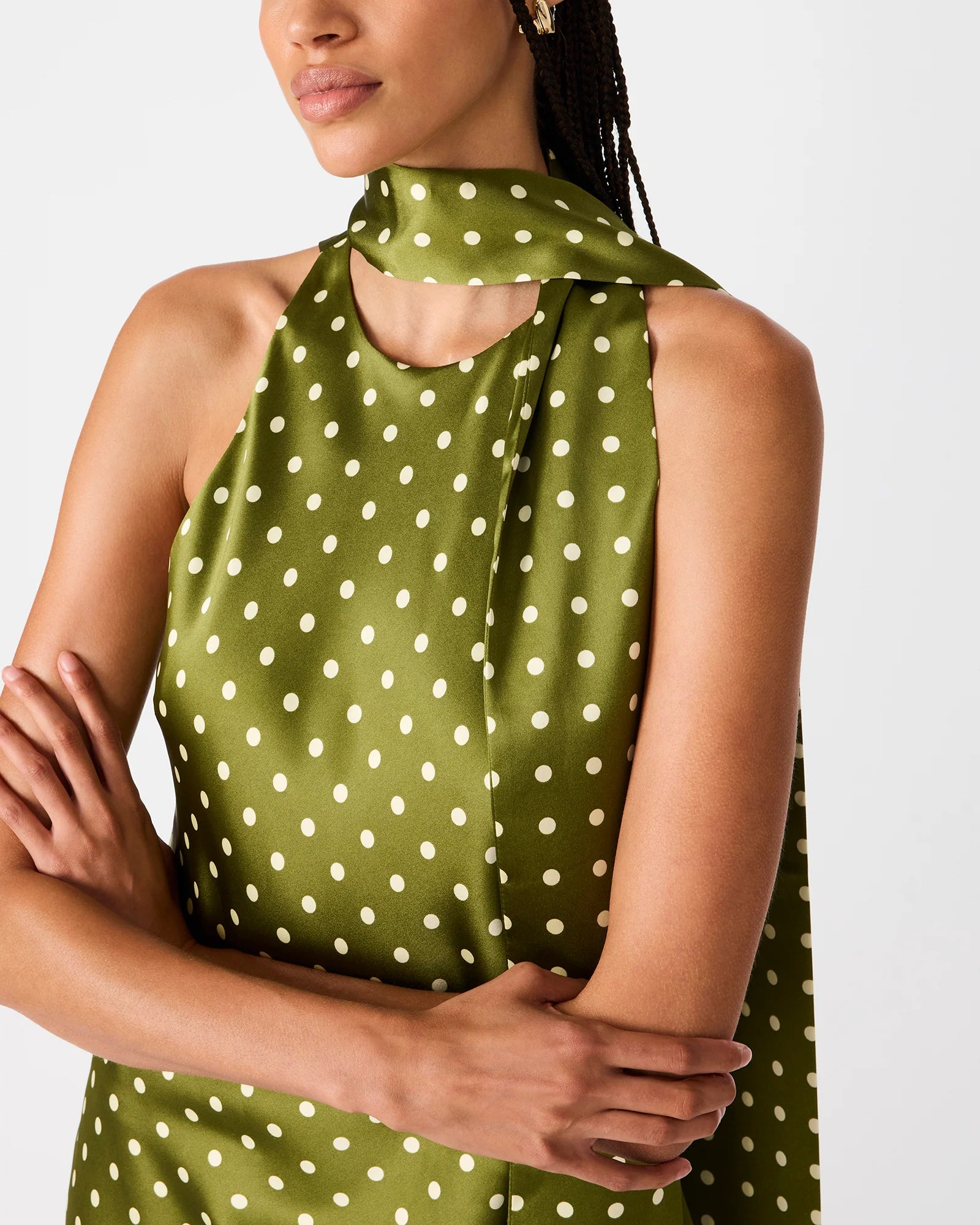 Jaiden Polka Dot Dress in Olive Heather