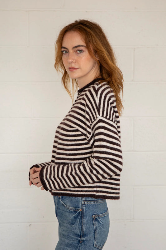 Piper Henley Pullover in Dark Wine Stripe