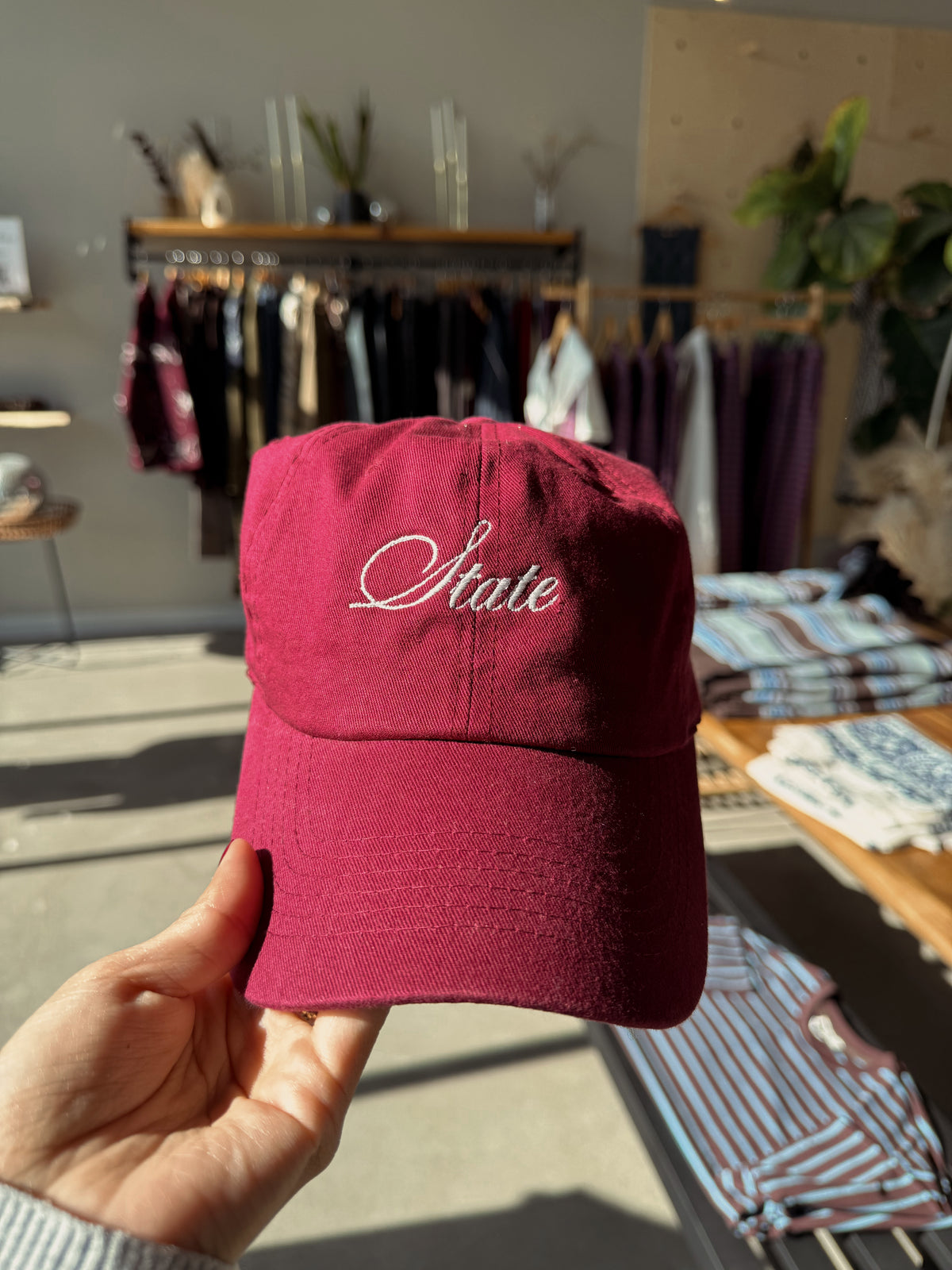 "State" Embroidered Cotton Hat