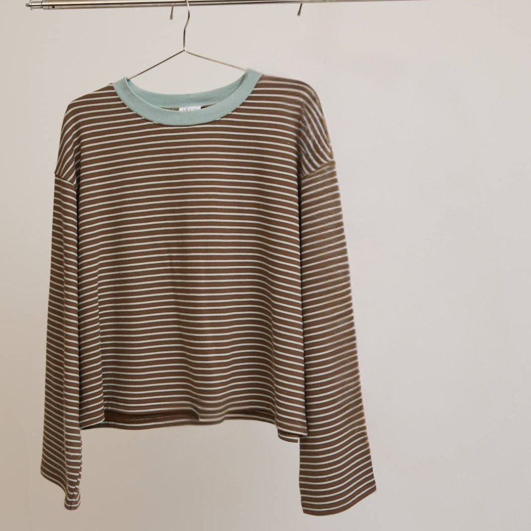 Stripe Boxy Tee in Mint Brown