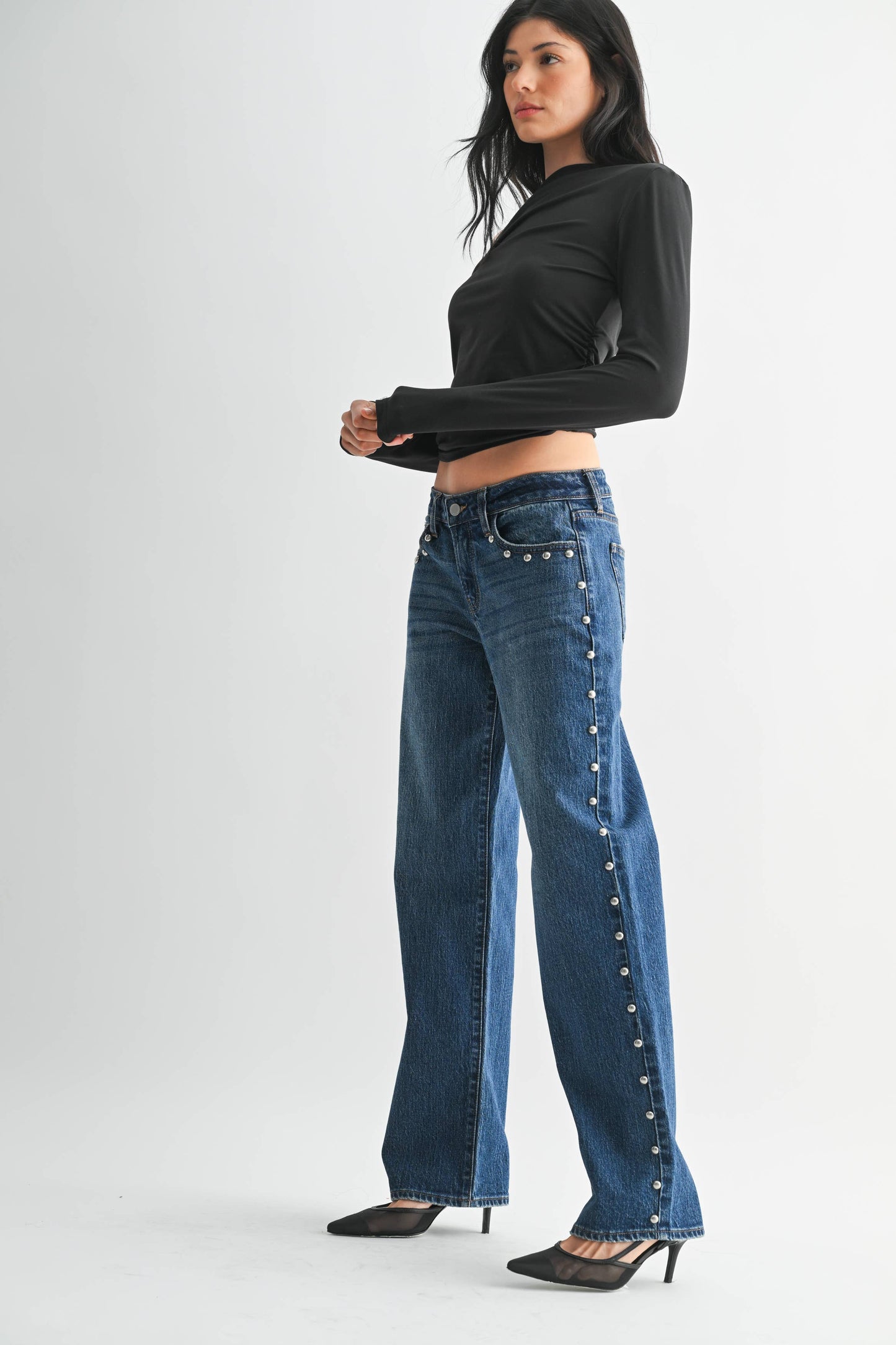 Low Rise Studded Baggy Jean | JBD