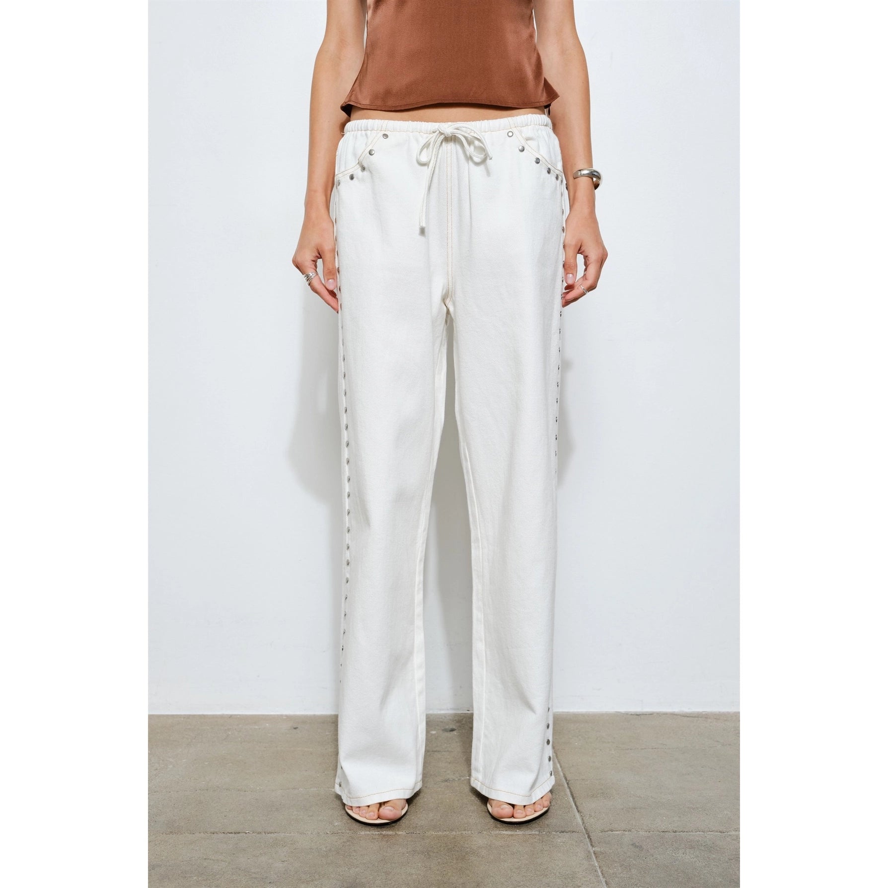 Marlowe Studded Pants in White Denim