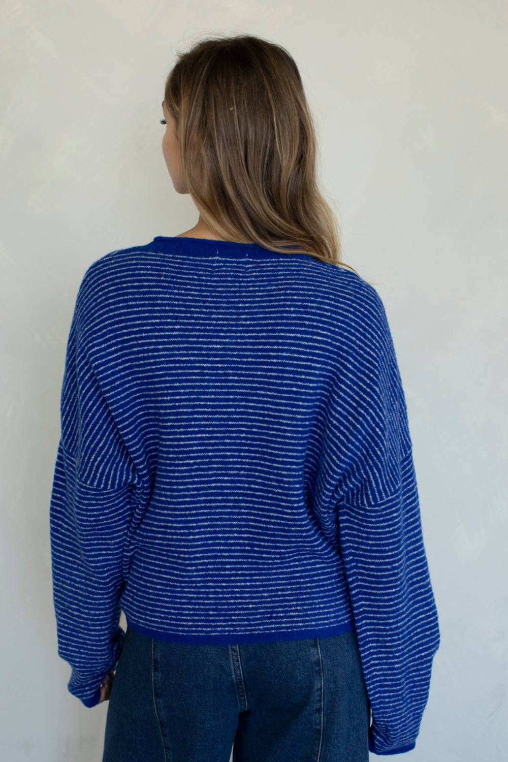 Pinstripe Piper Cardigan in Royal Pinstripe
