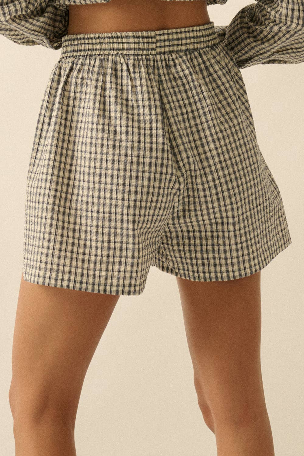 Sunny Sunday Plaid Seersucker Pleated Shorts