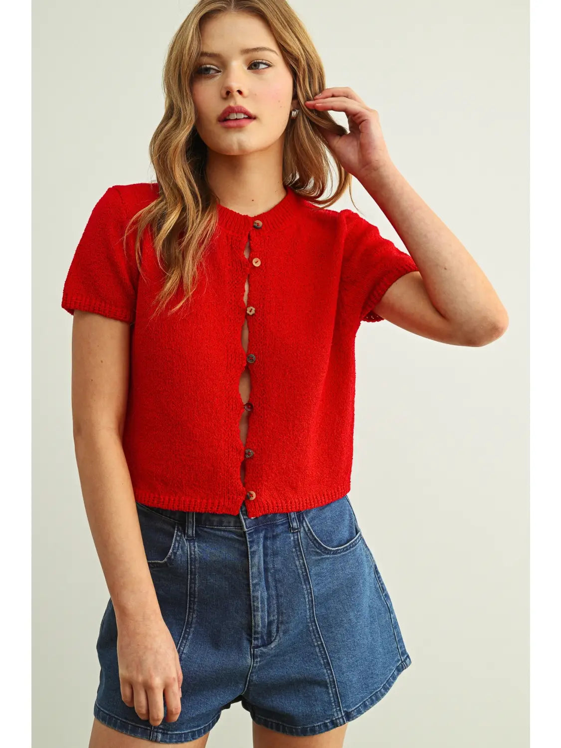 Red Knit Top With Buttons