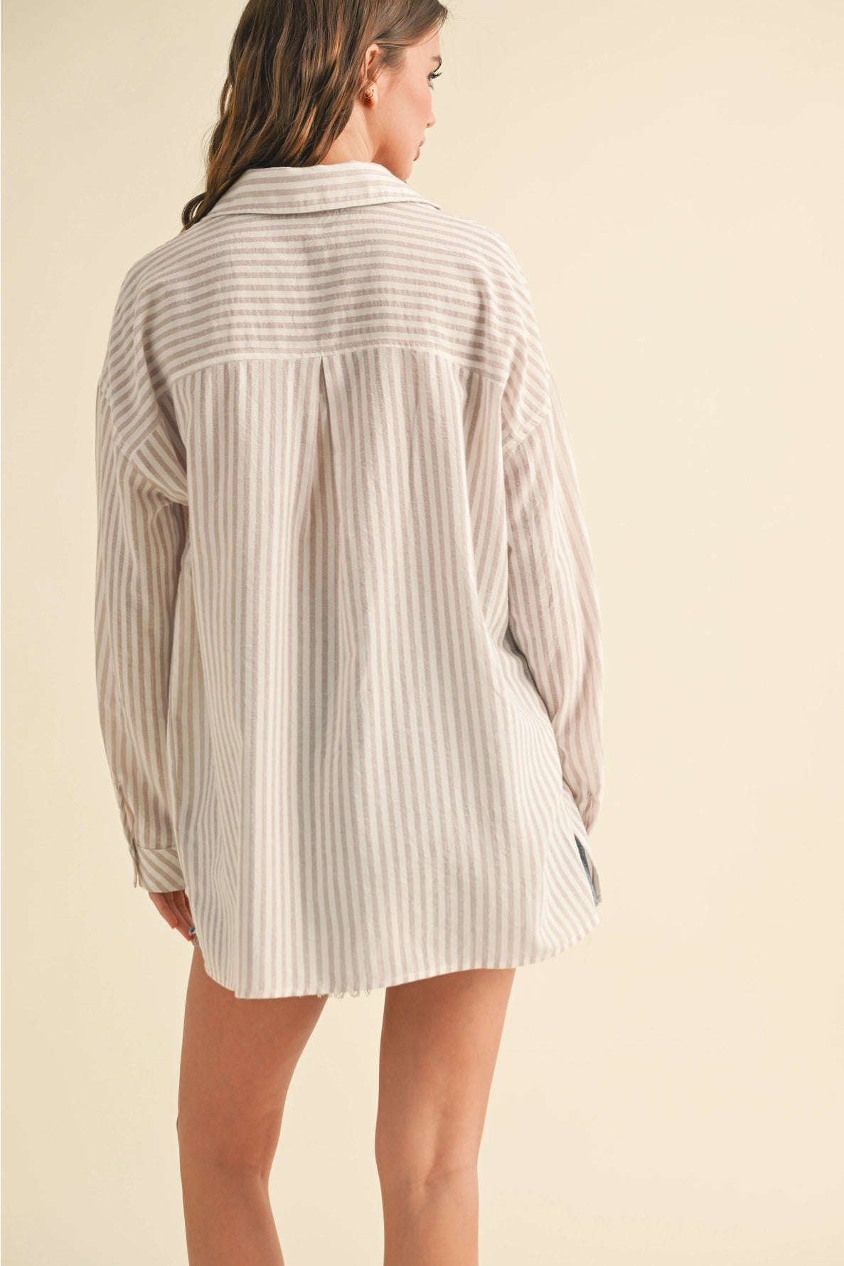 Beige Stripe Button Down