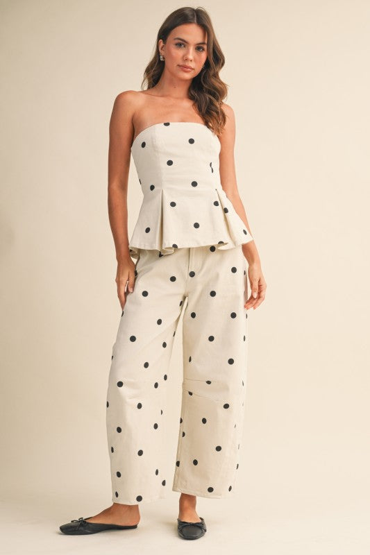 Polka Dot Peplum Top in White