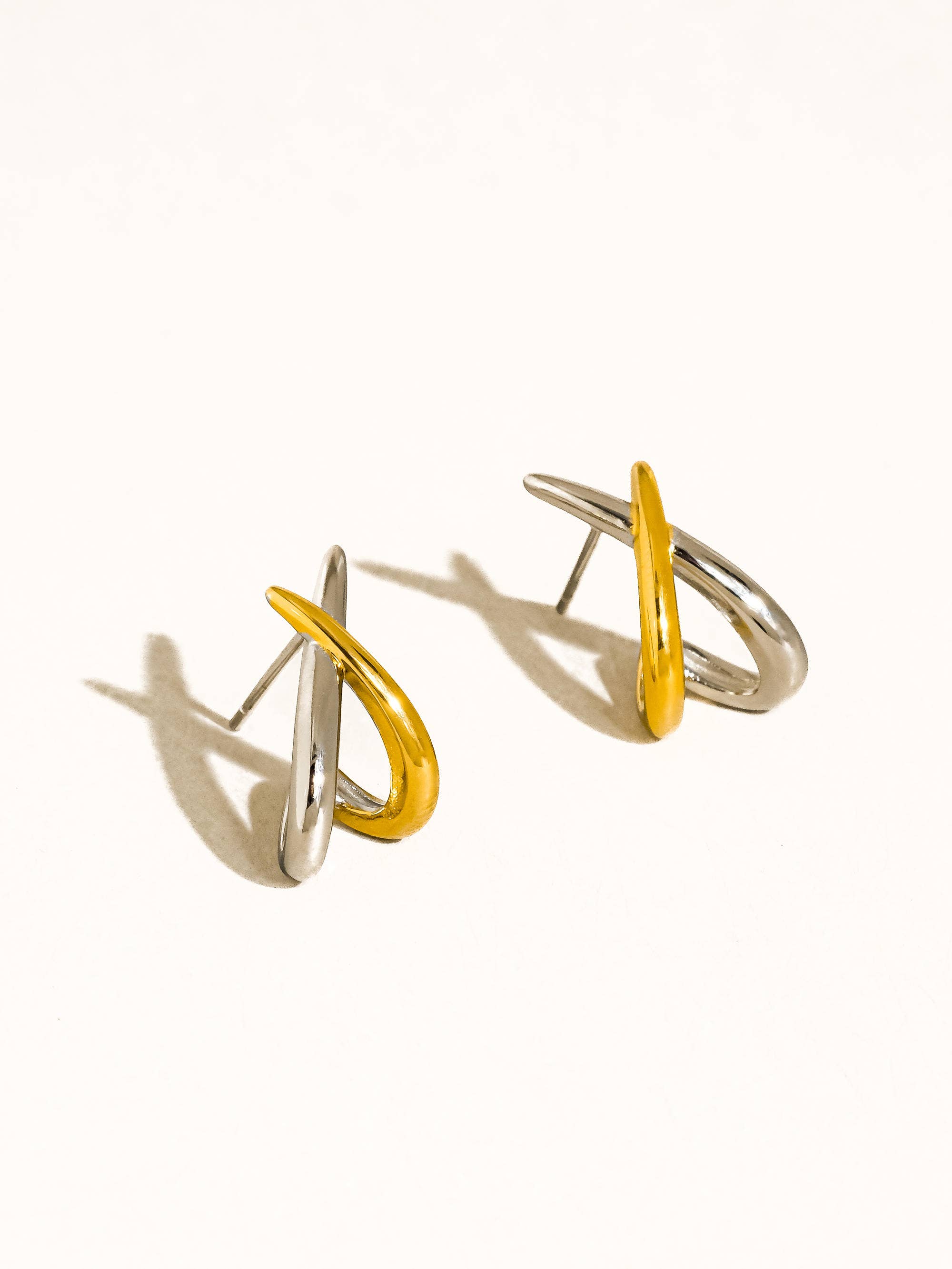 Two Tone Crossover Earrings
