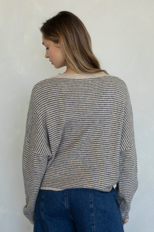 Pinstripe Piper Cardigan in Natural