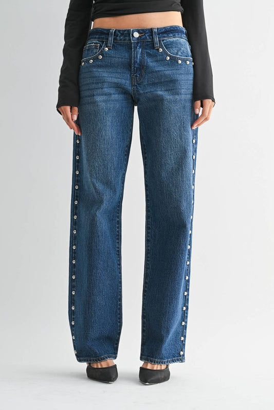 Low Rise Studded Baggy Jean | JBD
