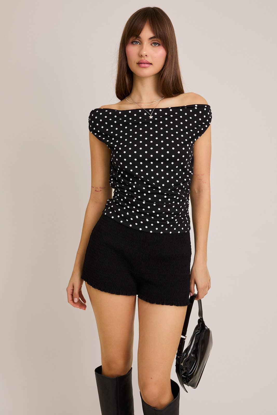 Billie Polka Dot Off Shoulder Top