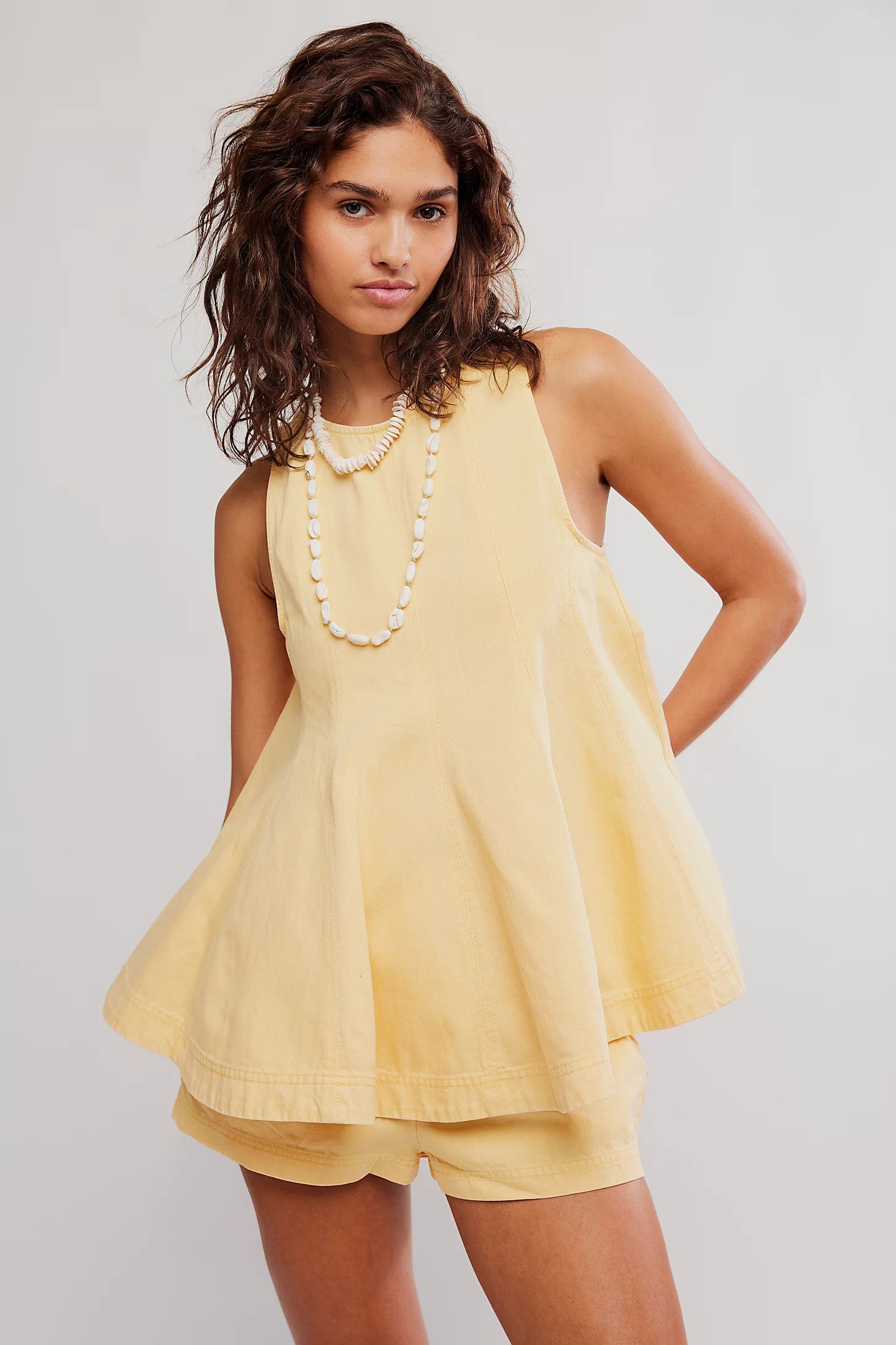 Cassius Denim Short Set in Apricot Gelato