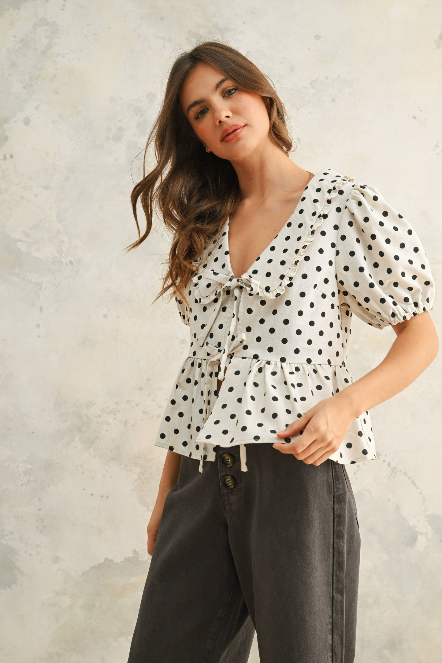 Linen Polka Dot Top
