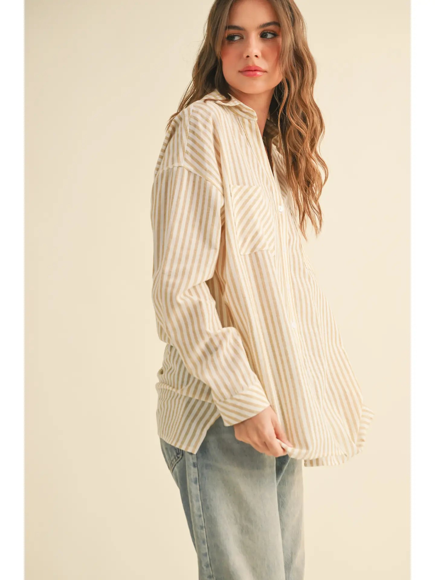 Stripe Button Down in Mustard