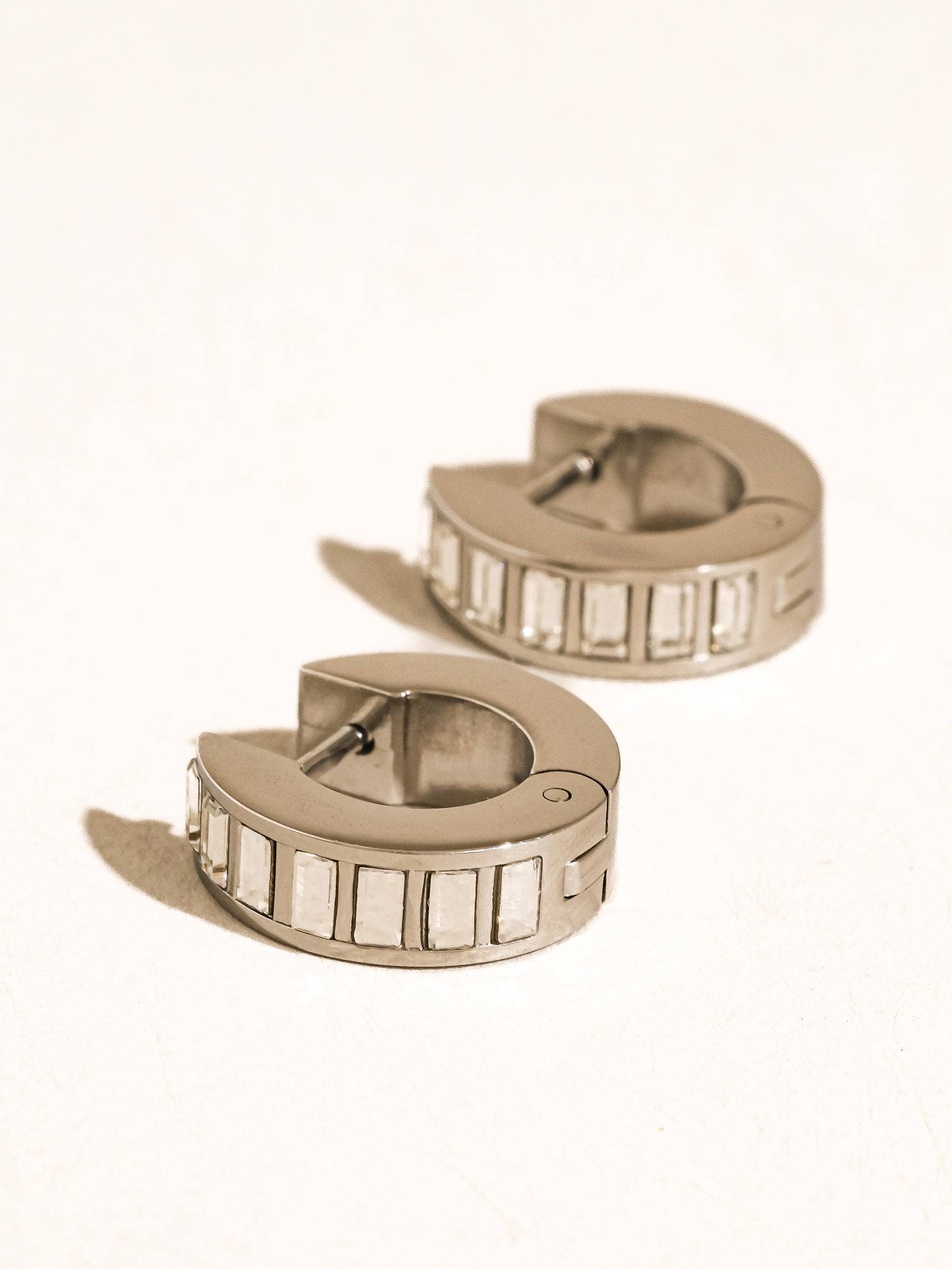 Joielle Baguette Hoops in Silver